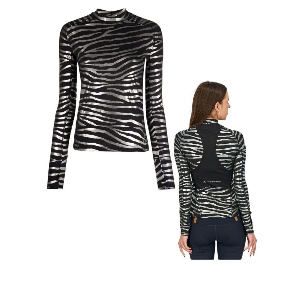 Adidas By Stella McCartney Long Sleeved Metallic Animal Stripe Athletic Workout